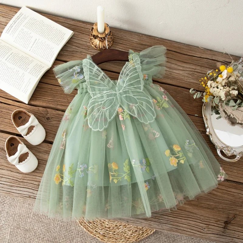 Girls Floral Mesh Summer Dress | Baby Girl Wedding Party Dress 9M - 4Y - lily supply