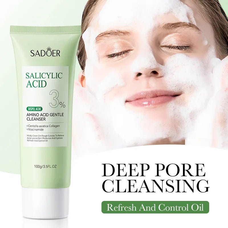 SADOER Salicylic Acid Facial Cleanser Face Wash Foam Face Cleanser Moisturizing Facial Cleansing Hydrating Skin Care Products - lily supply