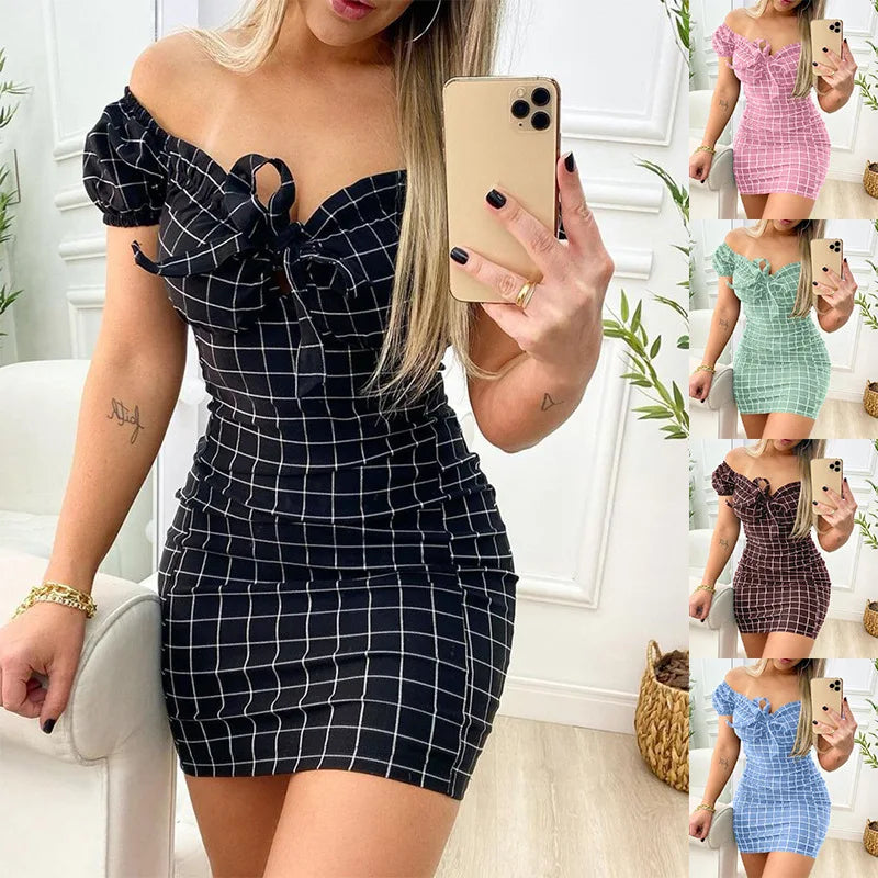 Women's Grid Print Bodycon Mini Dress