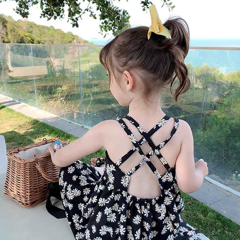 Girls Daisy Print Slip Sleeveless Dress | A - Line Summer Dress Ages 18M - 6Y - lily supply