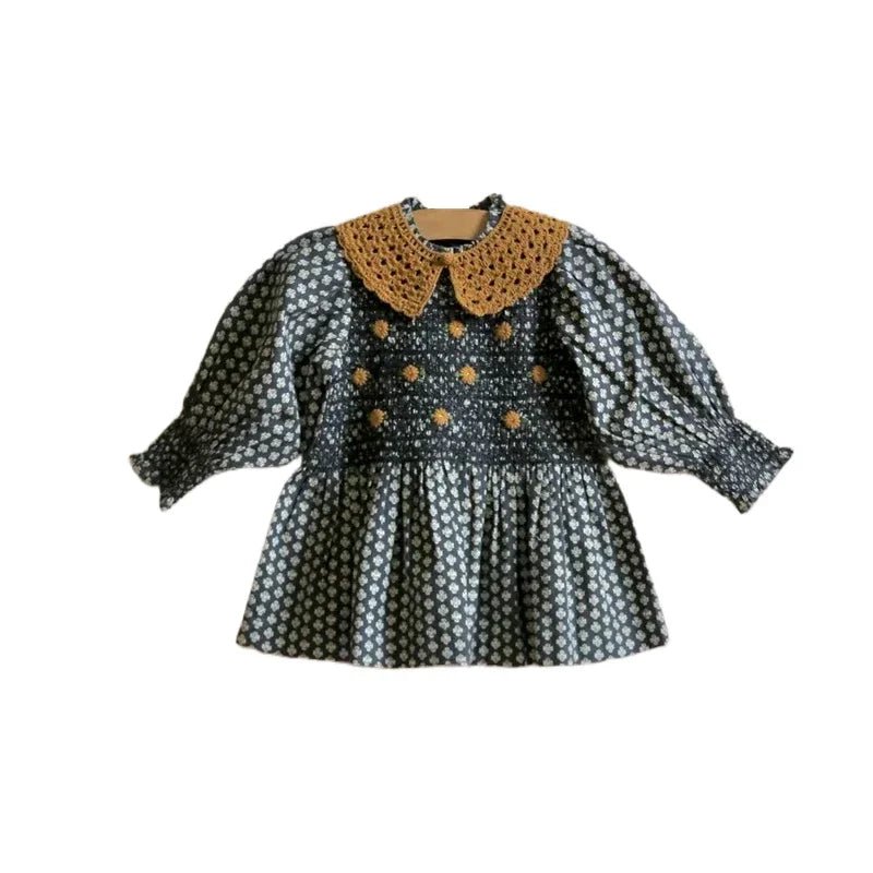 Girls Dresses 2025 Autumn Winter Christmas Princess Dress Korean Children's Clothing Embroidered Flower Patterned Shirts Dress - lily supply