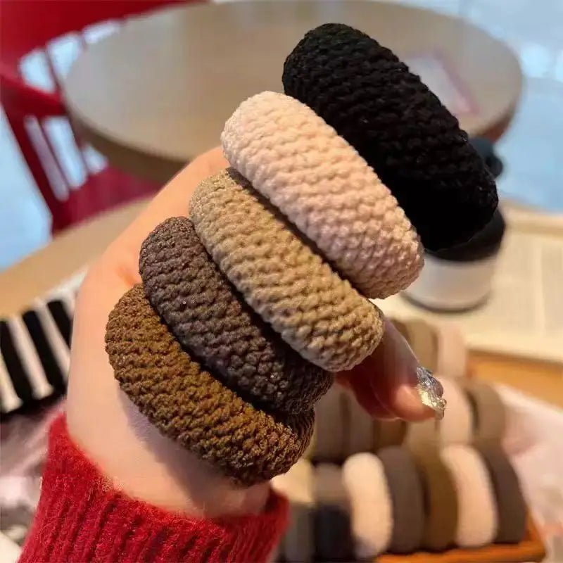 5pcs High Elasticity Seamless Thick Knit Scrunchie Ponytail Holders - lily supply