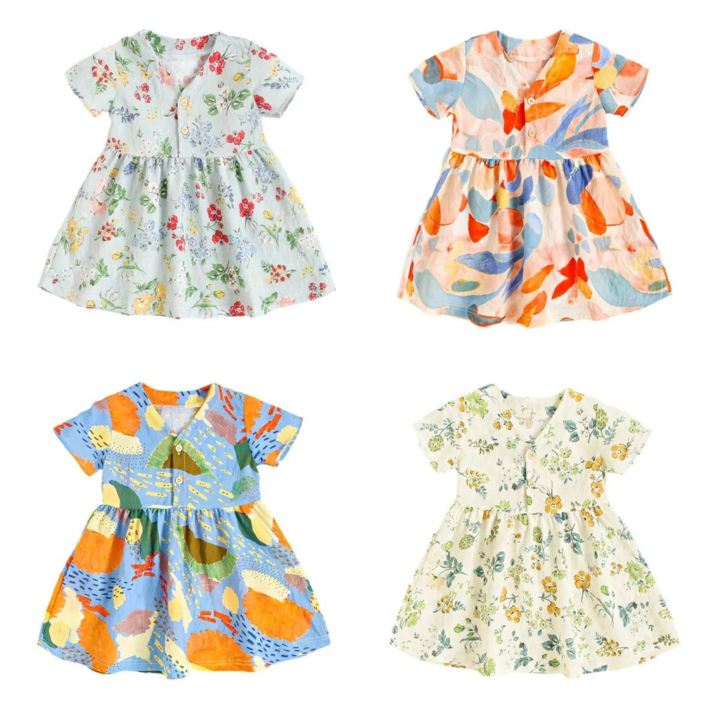 Baby Girls Floral Rayon Summer Dress | Short Sleeve Holiday Dress 9M - 5Y - lily supply