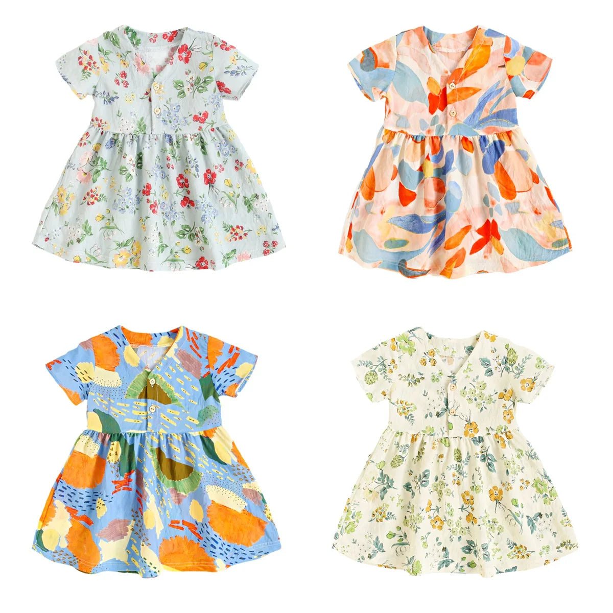 Baby Girls Floral Rayon Summer Dress | Short Sleeve Holiday Dress 9M - 5Y - lily supply
