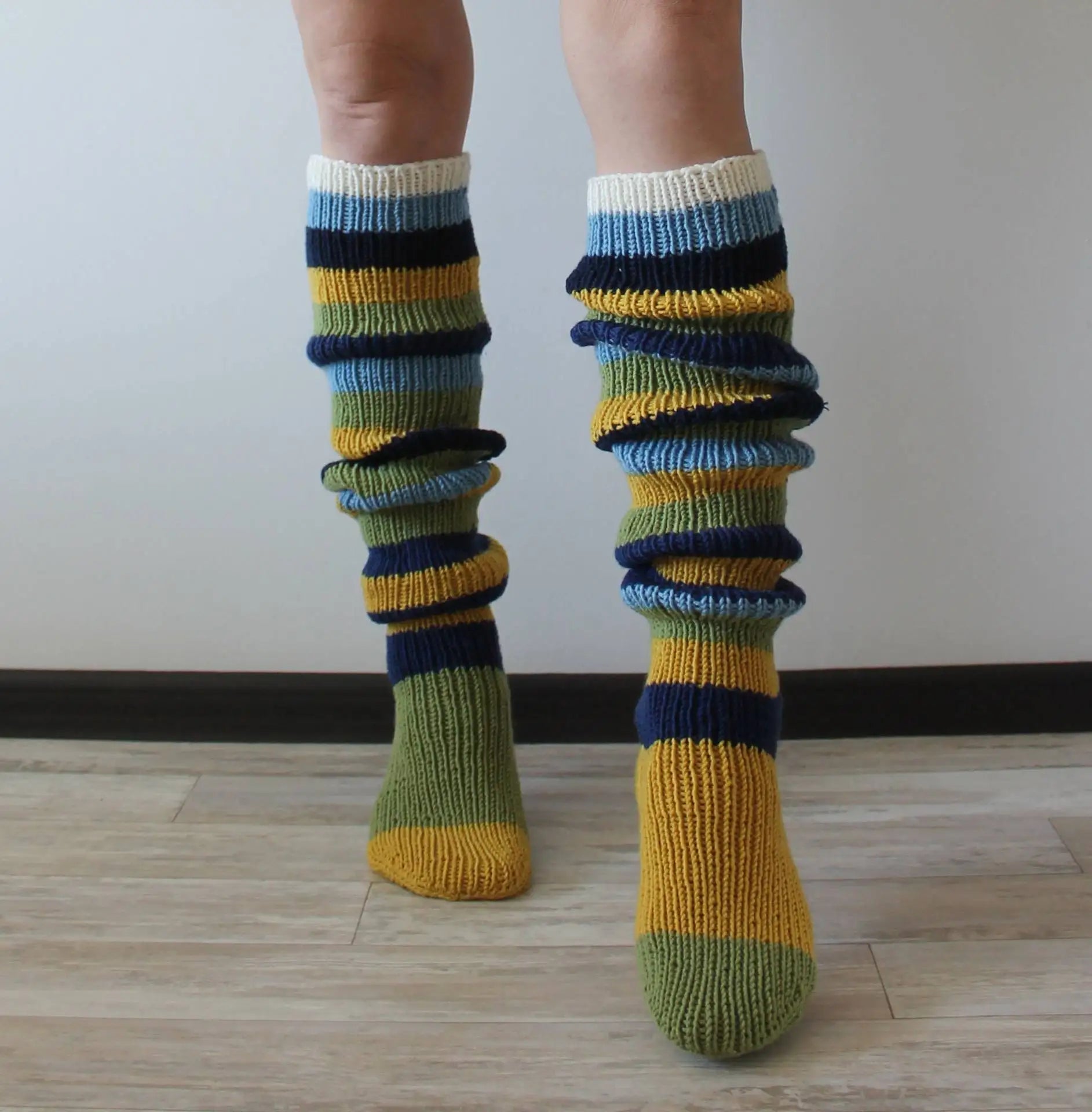 Women's Wool Knee Socks & Leg Warmers - Y2K Striped Knitted Stacked Socks - lily supply