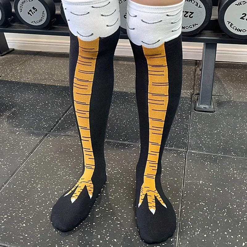 Women's Cartoon Chicken Claw Knee High Socks - 1/2 Pairs Funny Sports Long Tube