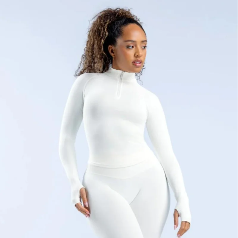 Women's Half Zip Seamless Sports Yoga Top - Long Sleeve Gym Fitness Pilates Shirt