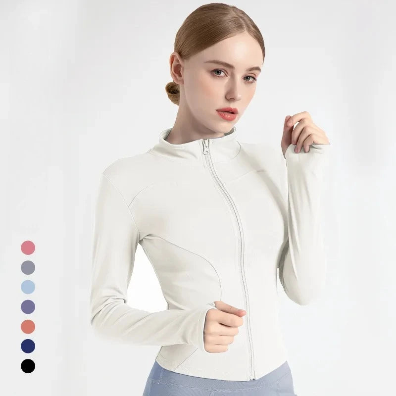 Women's Stand Collar Yoga Fitness Long Sleeve Top - High Elastic Loose Exercise