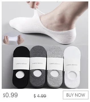 Men's Invisible Silicone Ankle Boat Socks - 5 Pairs Cotton No - Show Slippers - lily supply