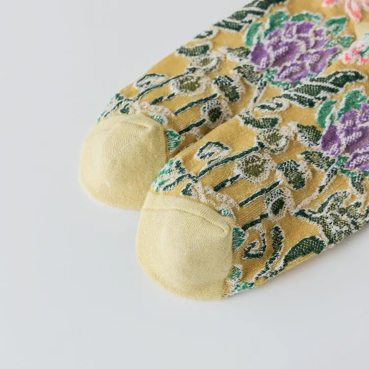 Women's Floral Embossed Harajuku Cotton Long Socks – Textured Knee Socks