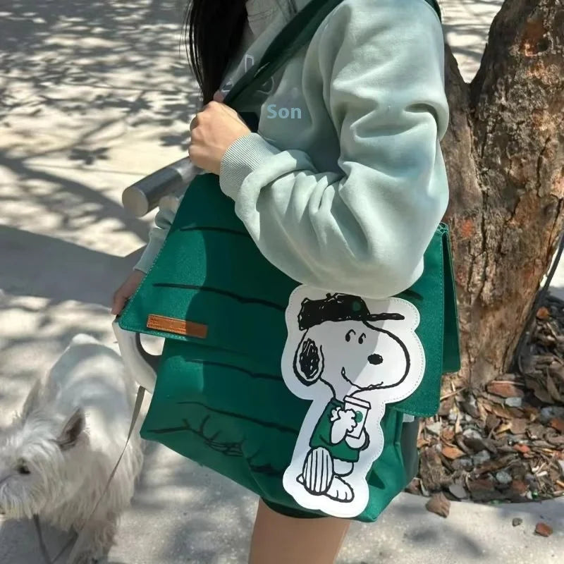Snoopy Canvas Tote Shoulder Bag - Large Capacity Casual Girls Travel Bag