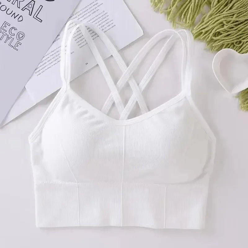 Sexy women Tops back cross strap tank top push up running sports bra breathable soft fitness beauty solid color yoga bra - lily supply