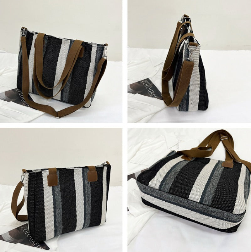 Women's Striped Canvas Crossbody Shoulder Bag - Large Tote 2023