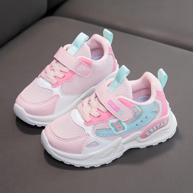 Girls Sports Shoes Kids Running Shoes Pink Breathable Air Mesh Heart Sweet Sneakers Cute Hook & Loop Children's Casual Shoes - lily supply