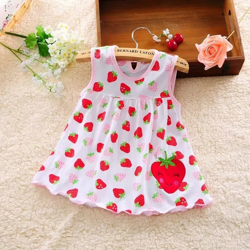 Baby Girl Cotton Sleeveless Dress - Printed & Embroidery Summer