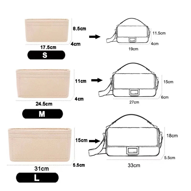 Bag Organiser Insert Liner - Multi-Pocket Small Tote Inner Bag