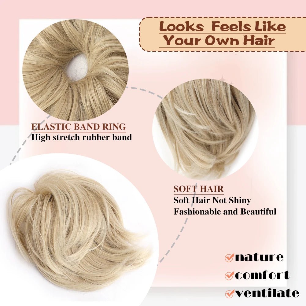 Short Straight Synthetic Messy Bun Hair Extensions - Elastic Scrunchies - lily supply