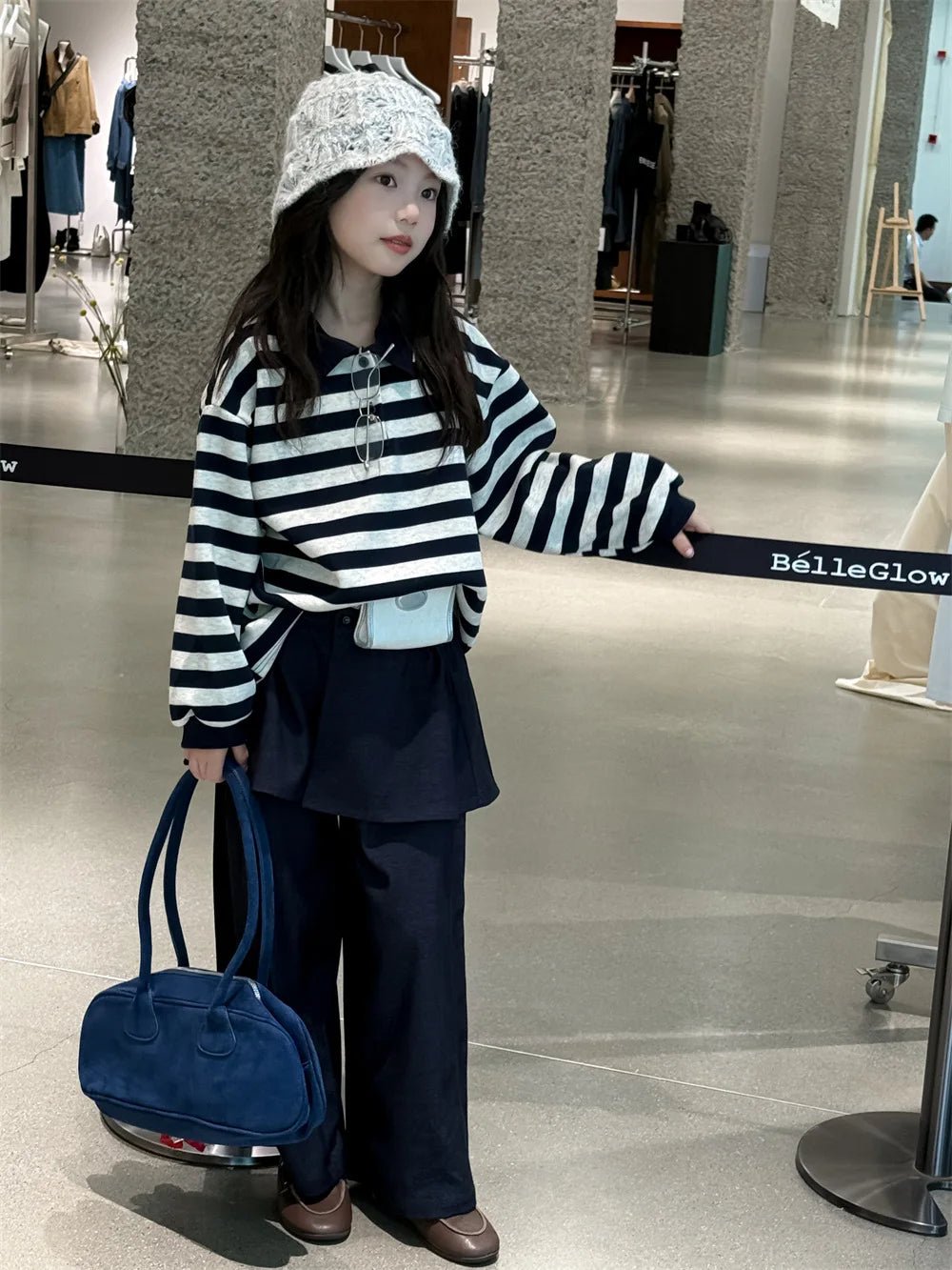 Girls Long Sleeve T-shirt 2025 Autumn Spring New Korean Fashion Casual Daily Sriped Turn - down Collar Top Kids All - match Clothes - lily supply