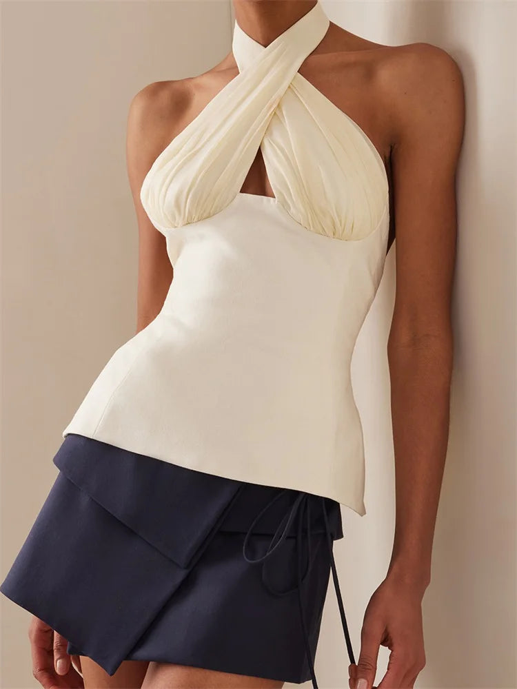 Women's Tie-Up Halter Ruched Backless Vest