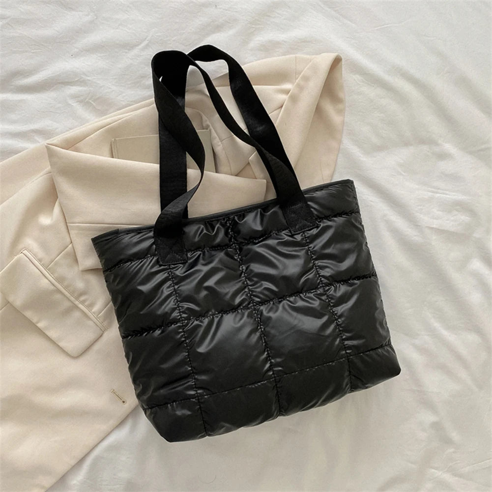 Women's Quilted Rhombus Cotton Padded Tote Bag - Large Capacity Shopping Bag - lily supply