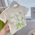 Girls Short Sleeve T-shirt Summer Baby Girl Sweet 3D Flowers Tee Kids Cotton Tops 1 - 6Y Chidlren Trendy Casual Clothes - lily supply