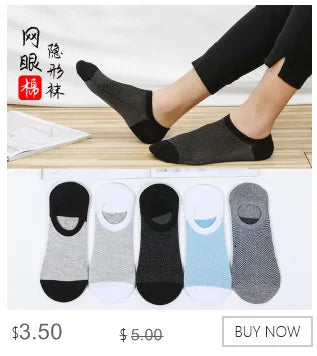 Men's Invisible Silicone Ankle Boat Socks - 5 Pairs Cotton No-Show Slippers