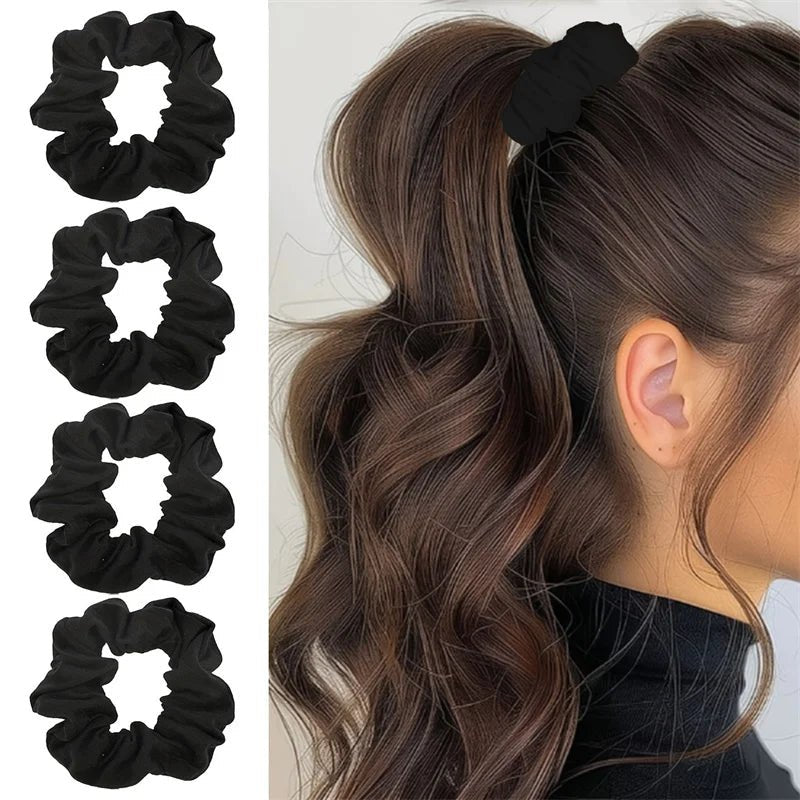 Black Hair Scrunchies - Ponytail Holders for All Hair Types - lily supply