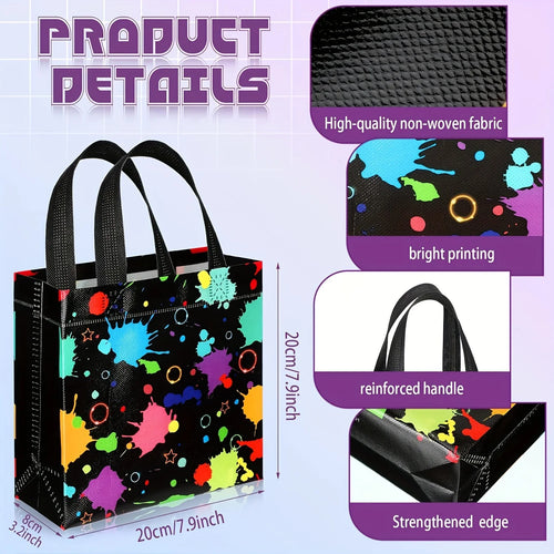 10pcs Neon Print Non-Woven Tote Bags with Handle - Reinforced Edges