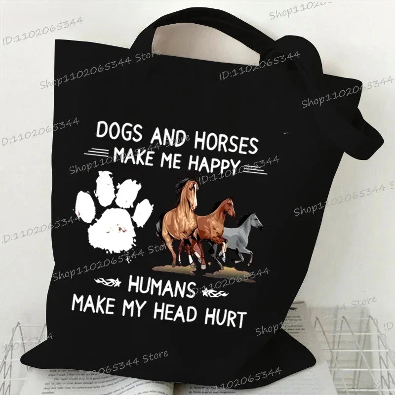 Women's Horse Print Canvas Large Capacity Tote Bag