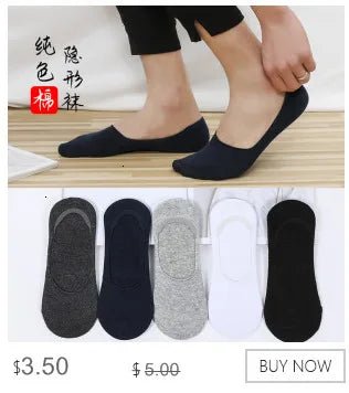 Men's Invisible Silicone Ankle Boat Socks - 5 Pairs Cotton No - Show Slippers - lily supply