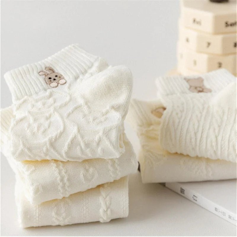 Women's Bear & Rabbit Rainbow Ankle Socks – Cute Kawaii Socks - lily supply