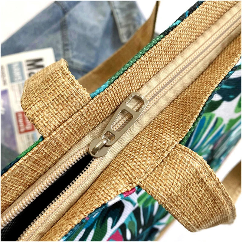 Women's Floral Printed Beach Shopping Large Capacity Tote Bag