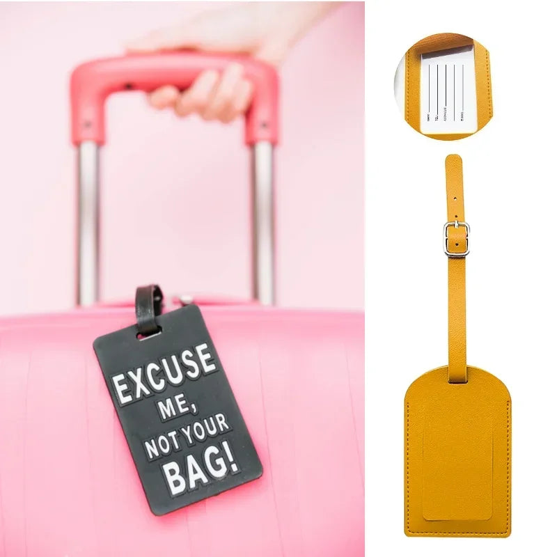 Travel Luggage Tag for Women Men Suitcase Identifier Label Baggage PU Leather Boarding Bag Tag Name ID Address Holder Accessorie