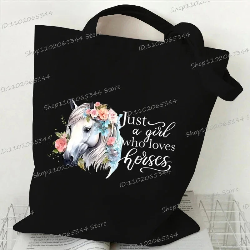 Women's Horse Print Canvas Large Capacity Tote Bag