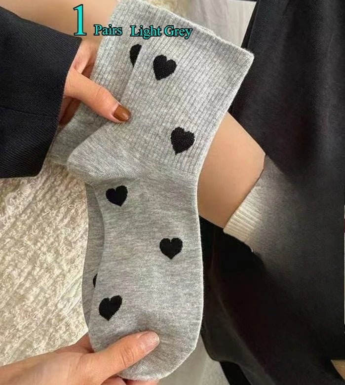 Women's Cute Heart Print Casual Socks - 1/4/8 Pairs Breathable Mid Tube - lily supply