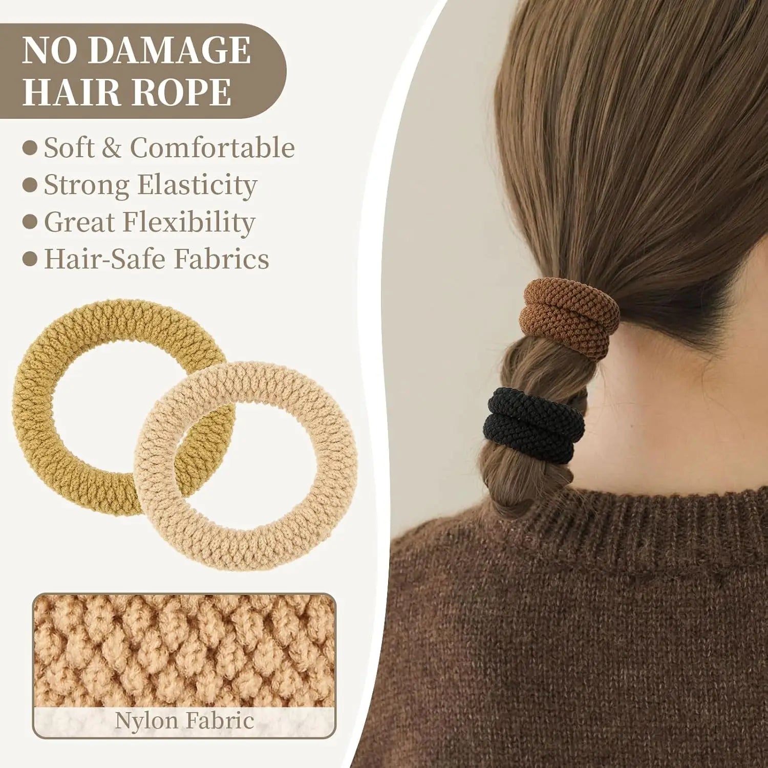 5pcs High Elasticity Seamless Thick Knit Scrunchie Ponytail Holders - lily supply