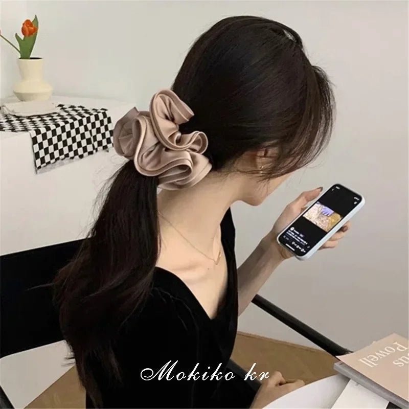 Korean Big Size Ruffle Scrunchie - Elegant Ribbon Updo Hair Ties - lily supply