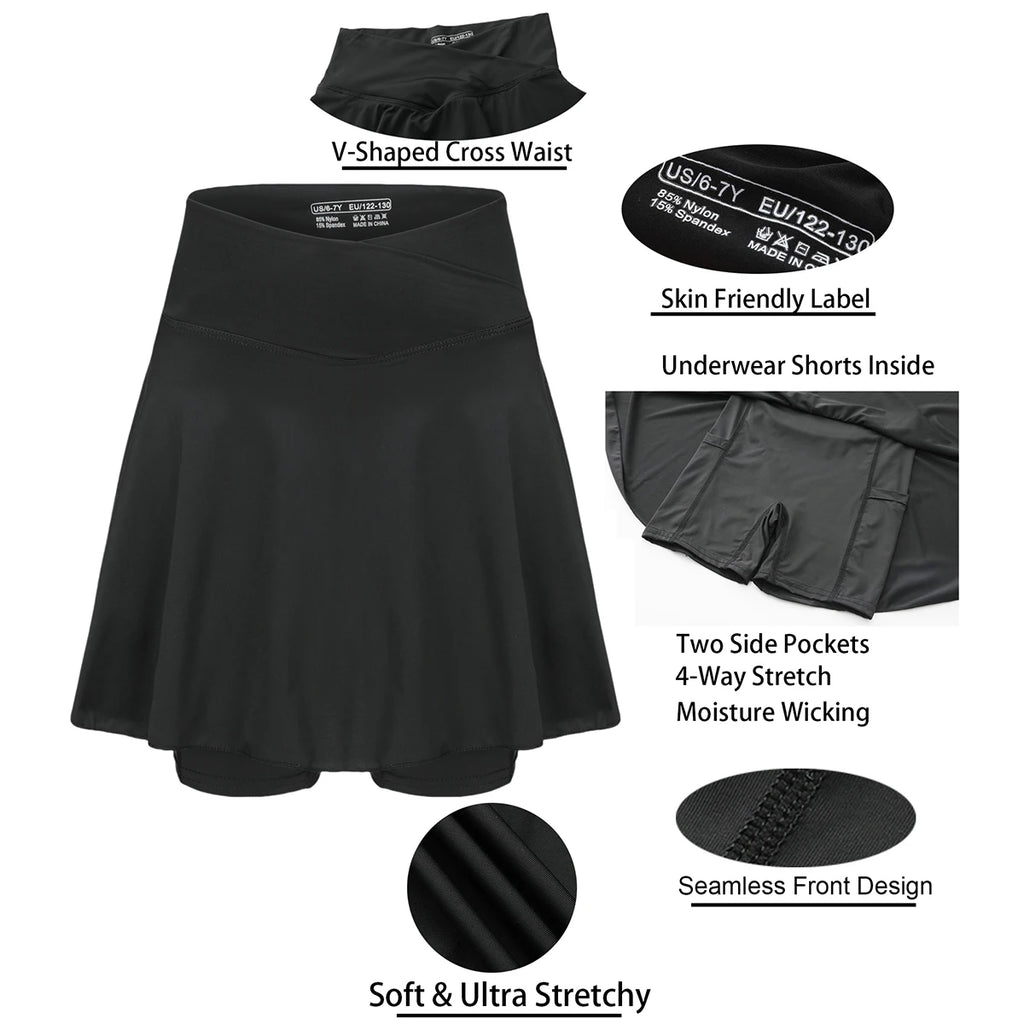Girls Tennis Athletic Skirt with Side Pocket Shorts High Waist Active Skort for Girls Kids Teen FW103 - lily supply