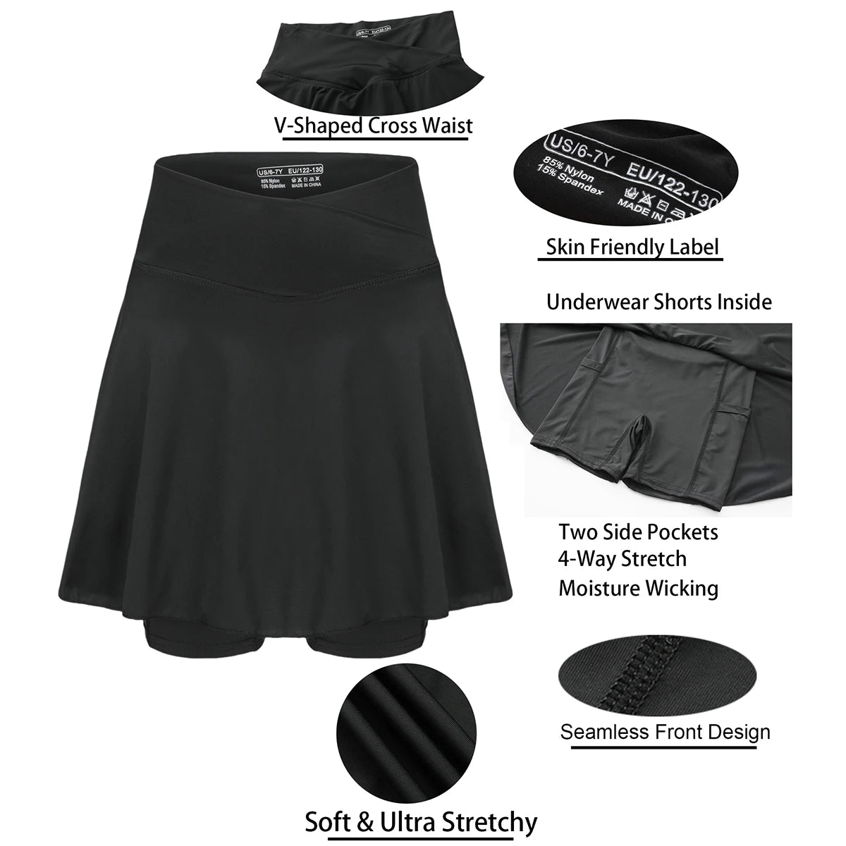 Girls Tennis Athletic Skirt with Side Pocket Shorts High Waist Active Skort for Girls Kids Teen FW103 - lily supply