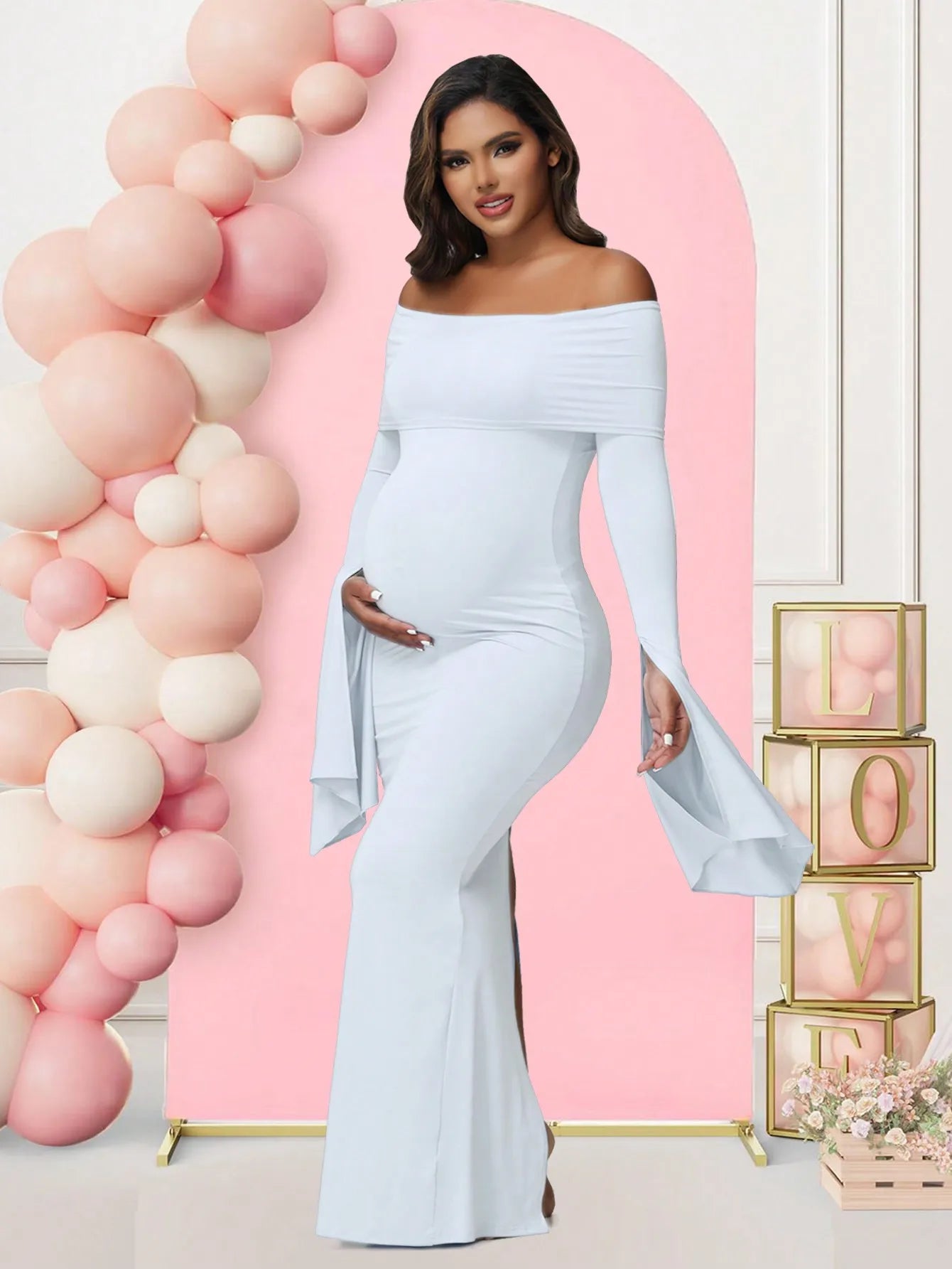Women's Maternity Off Shoulder Maxi Gown