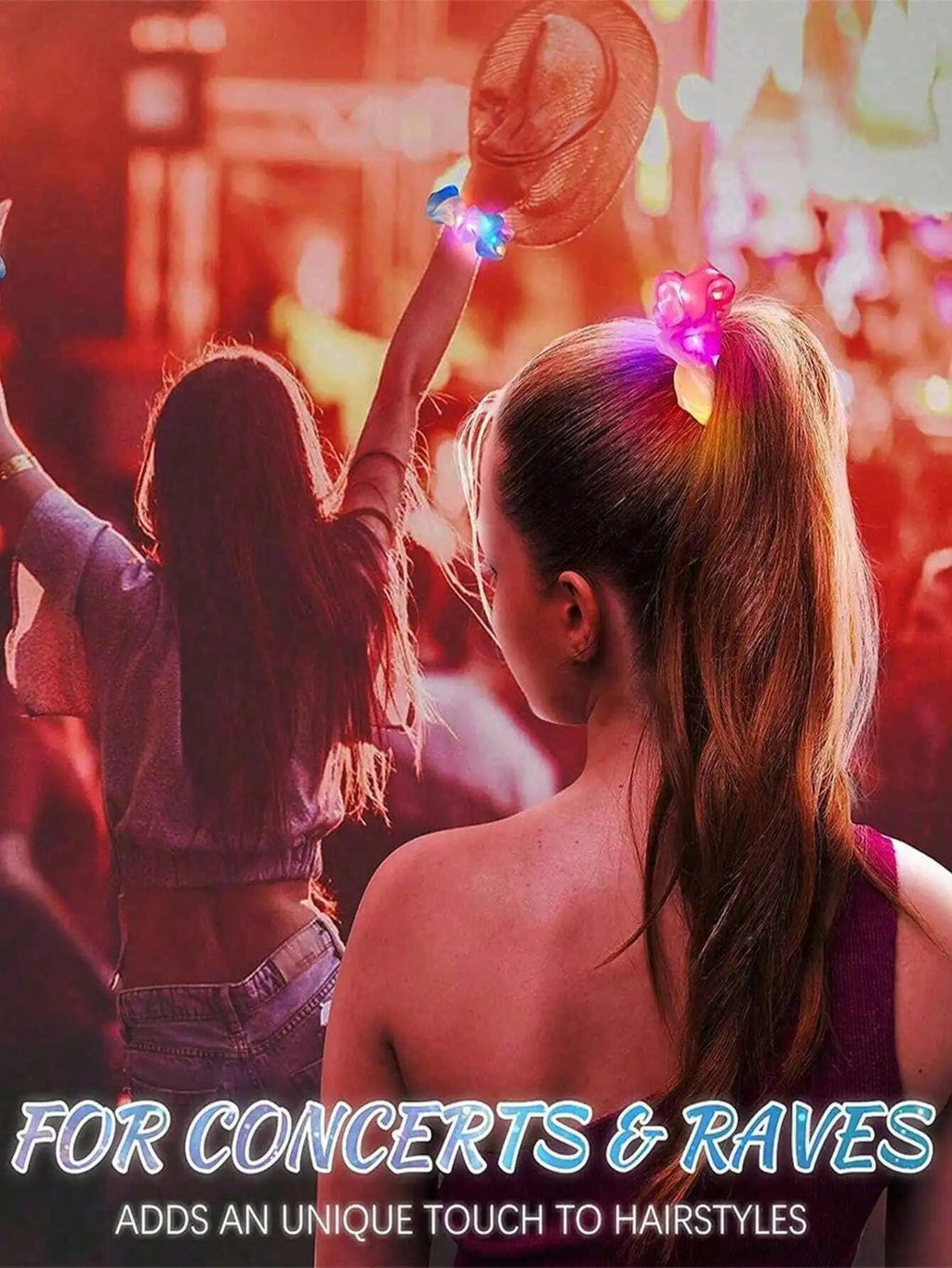 10pc LED Light Up Hair Scrunchie - Elastic Satin Party Ponytail Holder - lily supply
