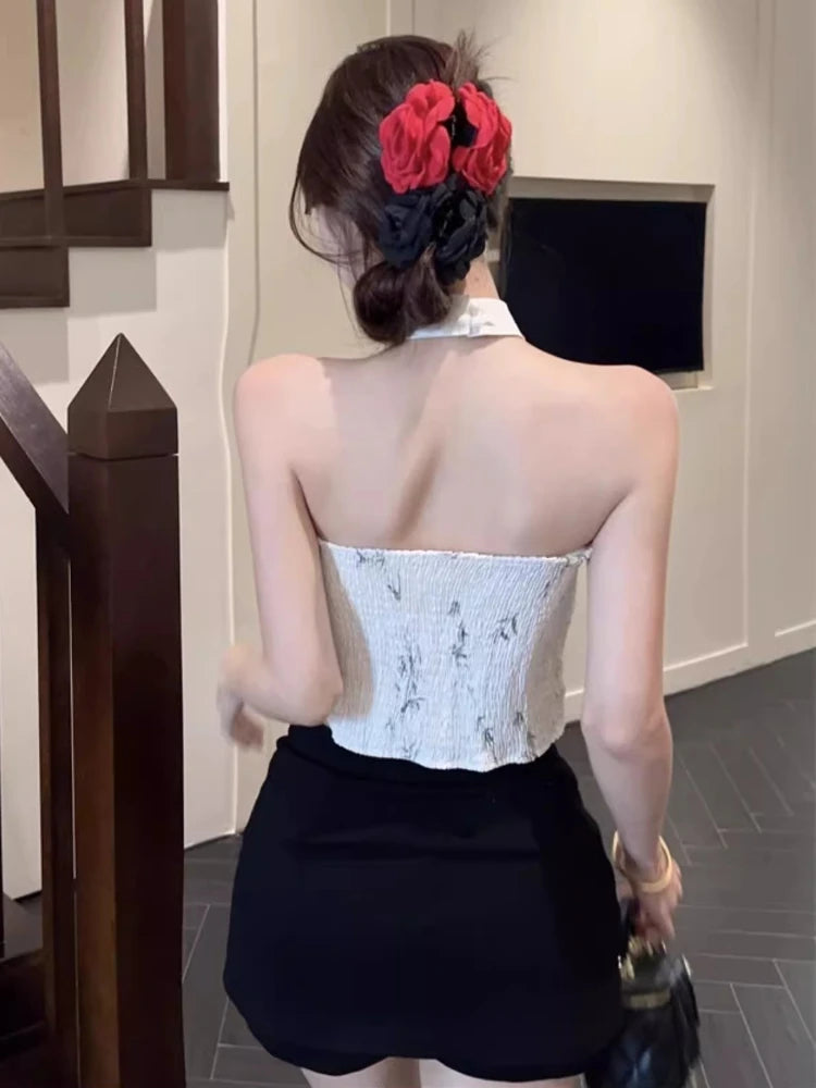 Women's Elegant Vintage Halter Button Cami