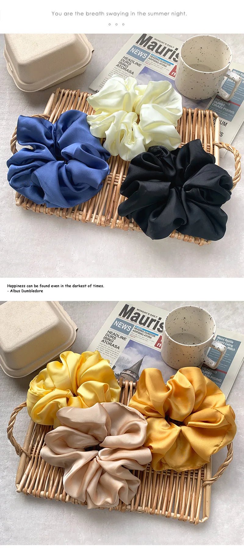 Fashion Oversize Solid Satin Scrunchie - Elastic Ponytail Holder - lily supply