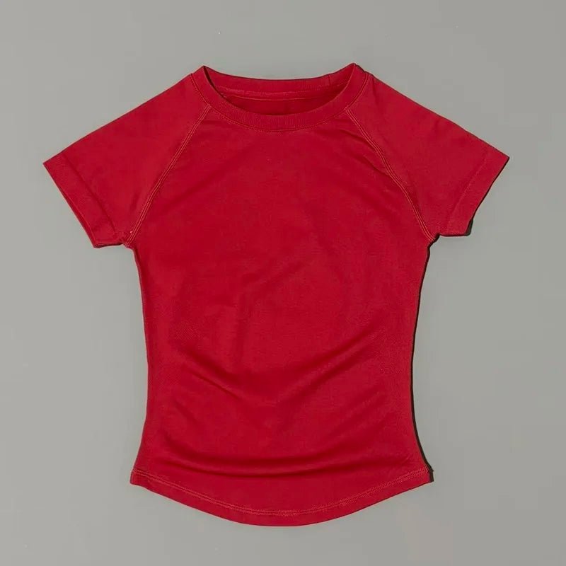 Sport Short Sleeve Top Women Running Sports T Shirt Summer Short Sleeve Round Neck Breathable Stretchy Gym Yoga Fitness Top - lily supply