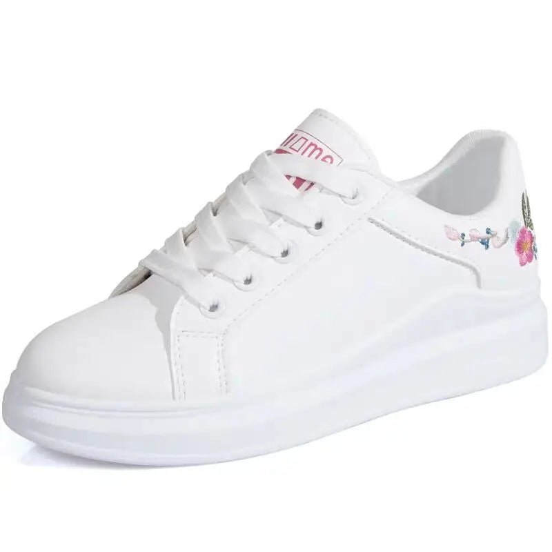 Shoes 2025 Women Running Spring Autumn Fashion White Breathable Embroidered Flower Lace - Up Casual Sneakers Zapatos De Mujer - lily supply