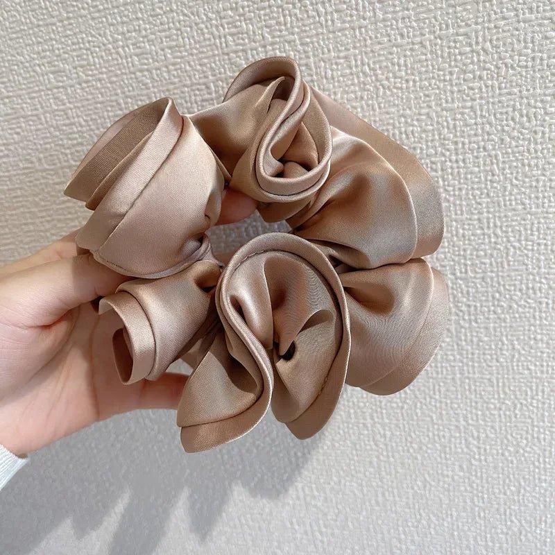 Korean Big Size Ruffle Scrunchie - Elegant Ribbon Updo Hair Ties - lily supply