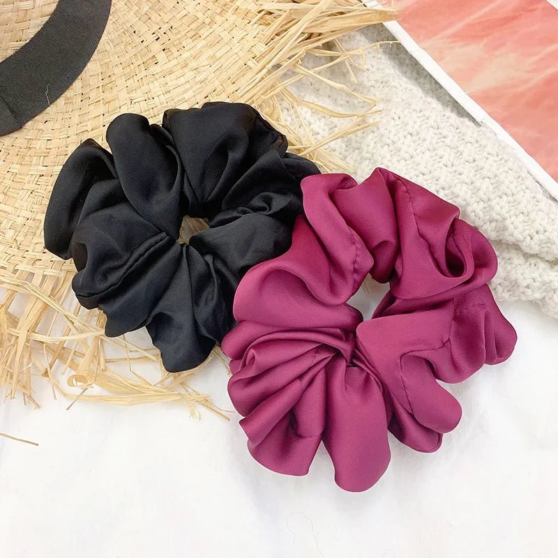 Fashion Oversize Solid Satin Scrunchie - Elastic Ponytail Holder - lily supply
