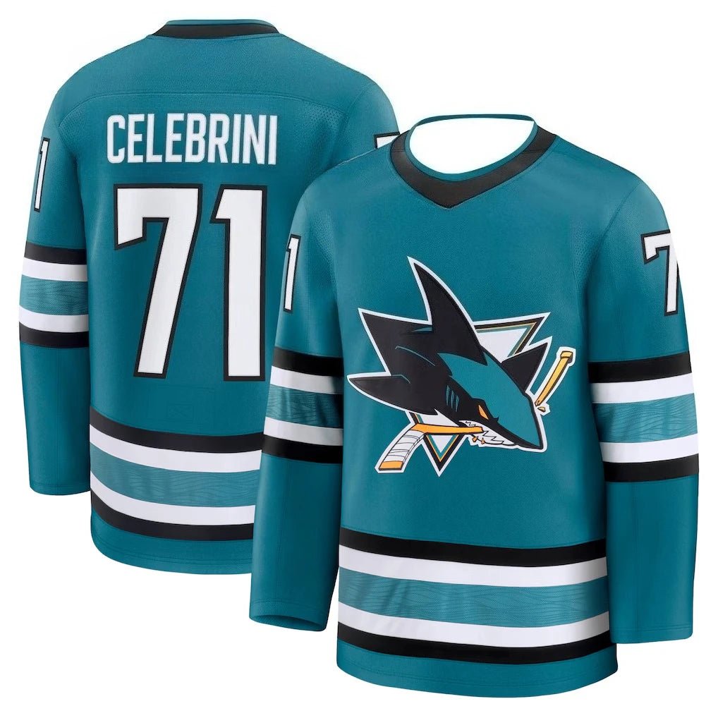 Celebrini 71 Hockey Jersey – Teal, Black & White Fan Shirt - lily supply