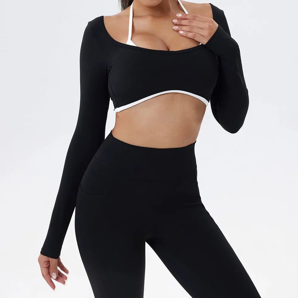 Women's Sexy Sports Top Backless Yoga T-shirts Gym Workout Running Shirts Breathable Quick Dry Long Sleeve Fitness Sport Wear - lily supply