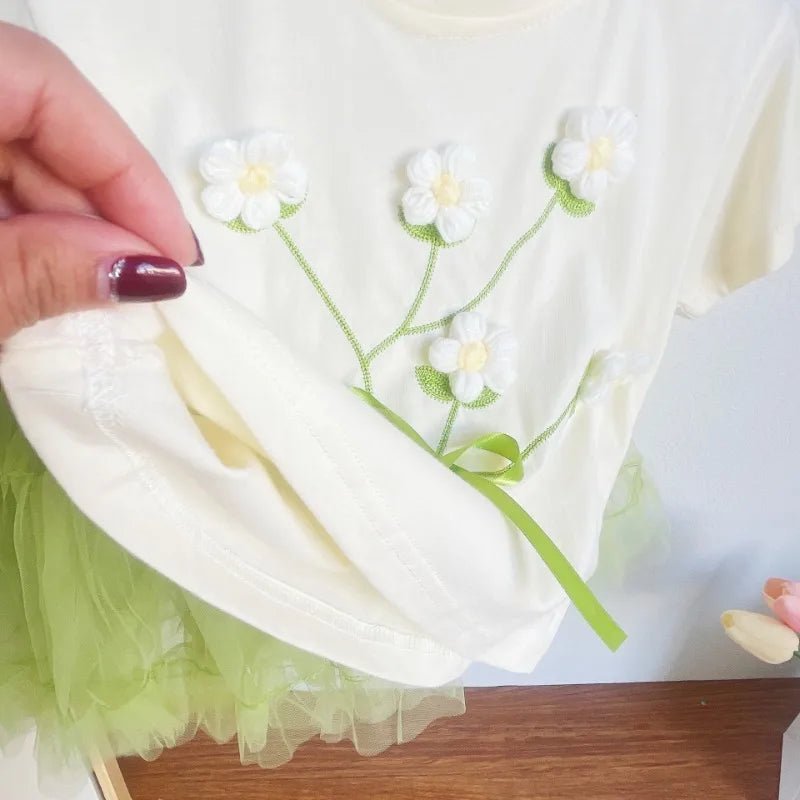 Girls Short Sleeve T-shirt Summer Baby Girl Sweet 3D Flowers Tee Kids Cotton Tops 1 - 6Y Chidlren Trendy Casual Clothes - lily supply